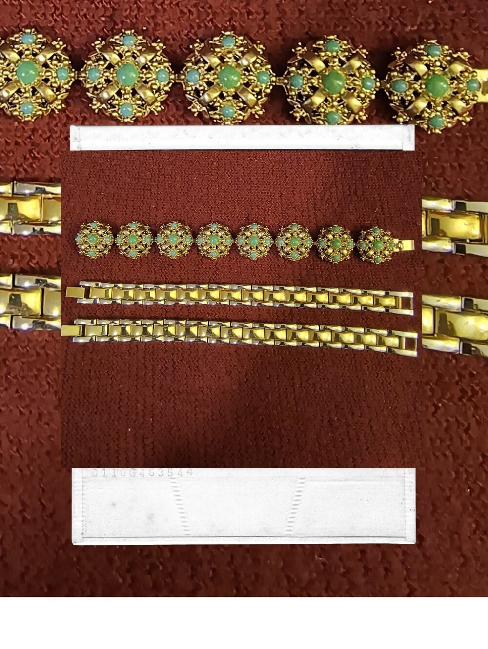3-Pc Bracelet Lot Gold Silver Tone Green Beaded Link Bracelets